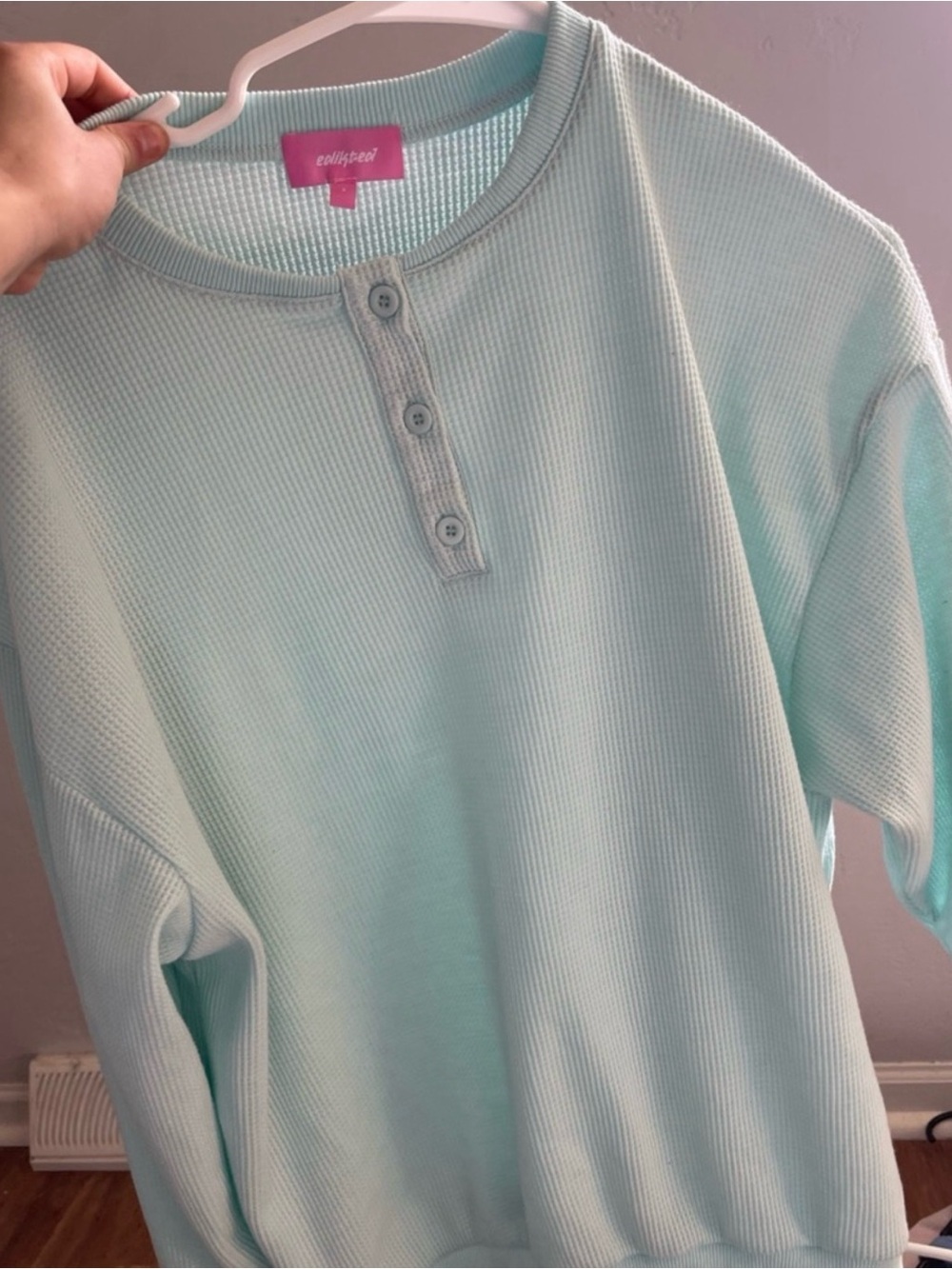 2 edikted Mint Green Waffle Henley Shirt